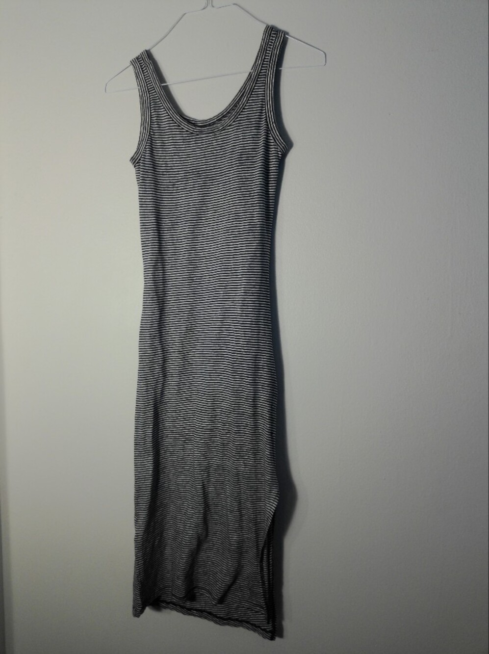 AllSaints Black and White Striped Tank Midi Dress